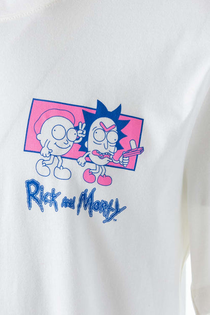  POLERA  DE RICK Y MORTY MARFIL MANGA CORTA PARA HOMBRE
