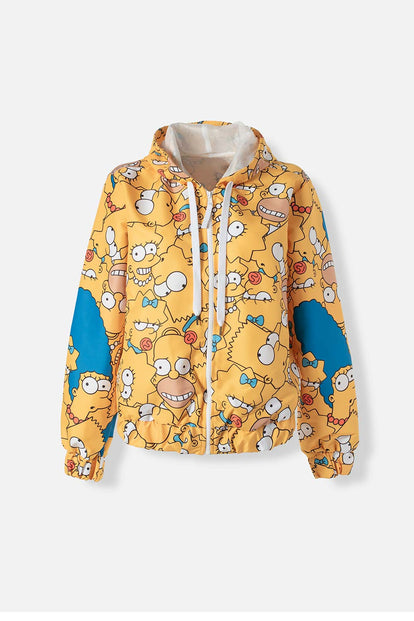  CHAQUETA DE LOS SIMPSON CON CIERRE Y CAPUCHA AMARILLA PARA MUJER