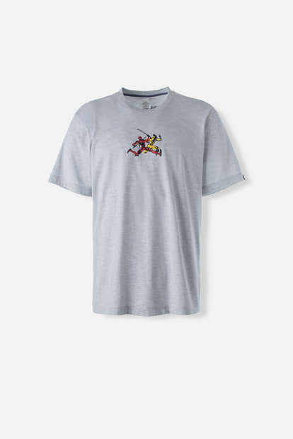  POLERA  DE DEADPOOL GRIS JASPE CUELLO REDONDO GÉNERO NEUTRO