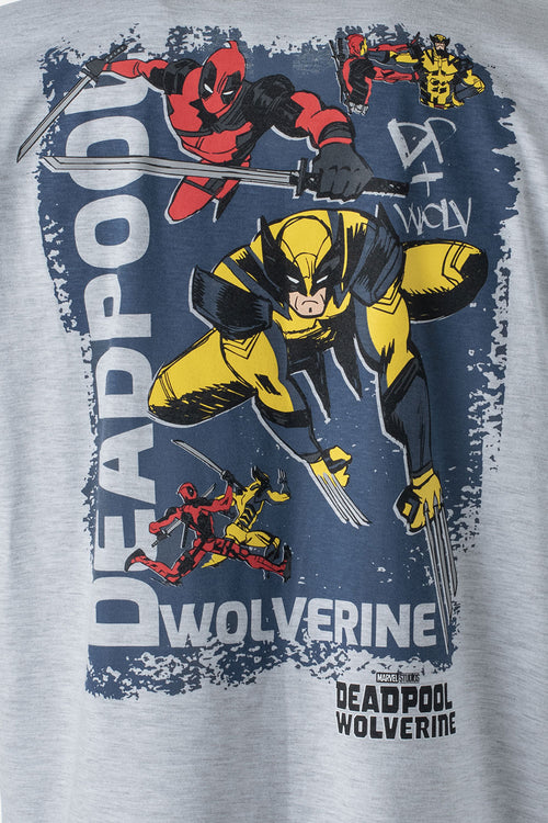 Card slide image -  POLERA  DE DEADPOOL GRIS JASPE CUELLO REDONDO GÉNERO NEUTRO