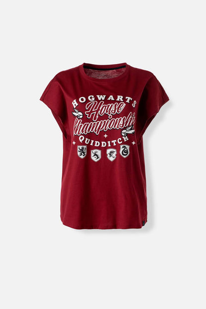  POLERA  DE HARRY POTTER ROJA MANGA CORTA PARA MUJER
