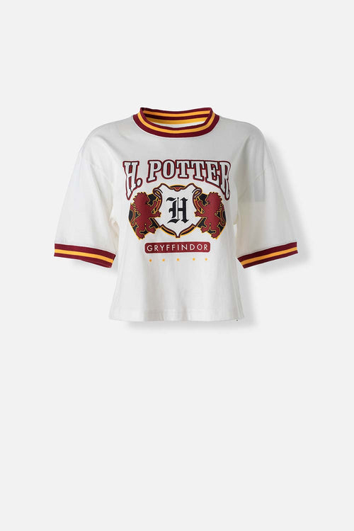 Card slide image -  POLERA  DE HARRY POTTER MARFIL Y VINOTINTO ESTAMPADA EN FRENTE PARA MUJER