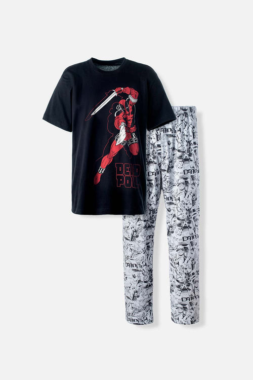 Card slide image -  PIJAMA DE DEADPOOL DE PANTALÓN LARGO NEGRO Y BLANCO PARA HOMBRE