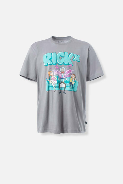  POLERA  DE RICK Y MORTY MANGA CORTA GRIS HUMO PARA HOMBRE