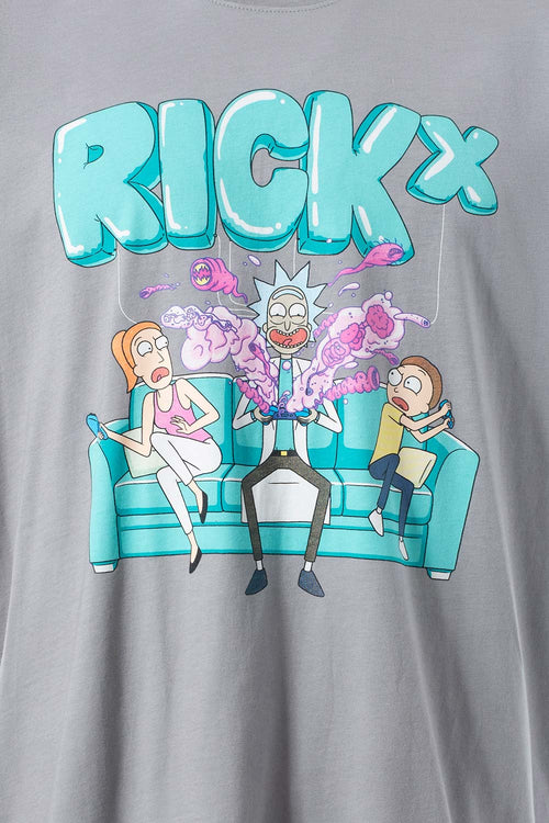Card slide image -  POLERA  DE RICK Y MORTY MANGA CORTA GRIS HUMO PARA HOMBRE