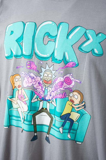  POLERA  DE RICK Y MORTY MANGA CORTA GRIS HUMO PARA HOMBRE