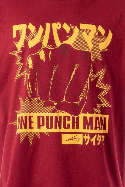  POLERA  DE ONE PUNCH MAN MANGA CORTA ROJO BOSQUE PARA HOMBRE