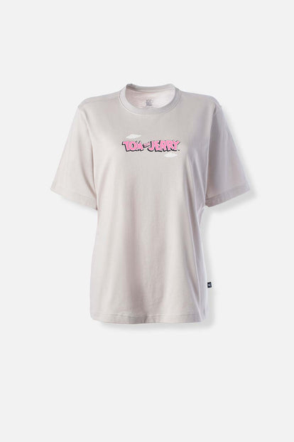  POLERA  DE TOM Y JERRY MANGA CORTA GRIS CLARO PARA MUJER
