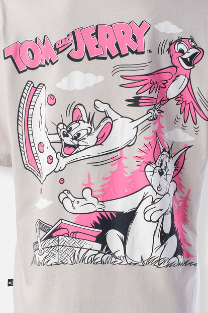  POLERA  DE TOM Y JERRY MANGA CORTA GRIS CLARO PARA MUJER