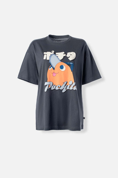  POLERA  DE POCHITA MANGA CORTA GRIS PARA MUJER