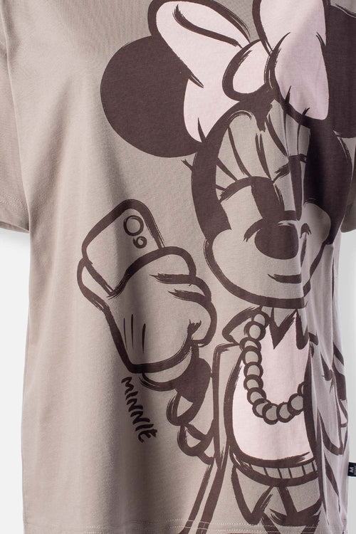 Card slide image -  POLERA MINNIE MOUSE GRIS ESTAMPADA EN FRENTE PARA MUJER