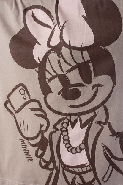  POLERA MINNIE MOUSE GRIS ESTAMPADA EN FRENTE PARA MUJER
